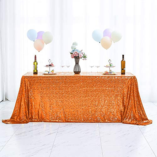 Hahuho 60x102 inch Rectangular Sequin Tablecloth Orange  Glitter Tablecloth for Bridal Shower Decorations  Birthday  Wedding  Dessert  Banquet?60x102 Inch  Orange?