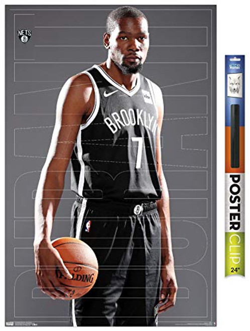 Trends International NBA Brooklyn Nets - Kevin Durant 19 Wall Poster  22.375" x 34"  Premium Poster  and  Clip Bundle