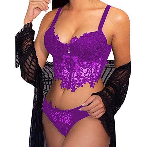 Sexy Lingerie For Women Two Pieces Sexy Lingerie Set Bra and Panty Sleepwear Set Lace Babydoll Purple Sexy Lingerie For Women Two Pieces Sexy Lingerie Set Bra and Panty Sleepwear Set Lace Babydoll Purple