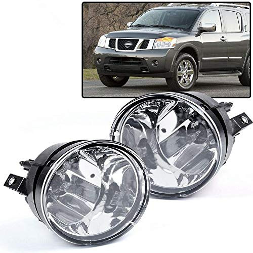 Fog Light Assembly Compatible For Nissan Armada 2005-2007  Compatible for Nissan Titan 2004-2015 OE Style Clear Lens Driver and Passenger Side Driving Fog Lamps Replacement w  889 12V 37.5W Bulbs
