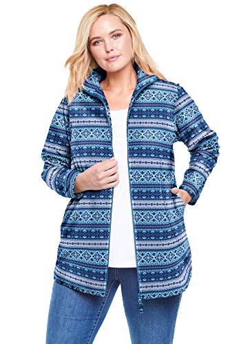Woman Within Women's Plus Size Zip-Front Microfleece Jacket Fleece - 6X  Blue Pretty Fair Isle