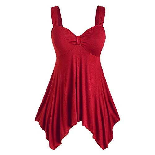 HIRIRI Women's V Neck Asymmetrical Hem Loose Spaghetti Strap Camisoles Tank Top Plus Size Sleeveless Flowy Shirt Red HIRIRI Women's V Neck Asymmetrical Hem Loose Spaghetti Strap Camisoles Tank Top Plus Size Sleeveless Flowy Shirt Red