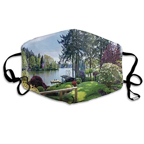 Sunny Spring Season Day Pier View in Countryside Rural Cottage Nature Image Reusable Face Mask Balaclava Washable Outdoor Nose Mouth Cover for Men and Women