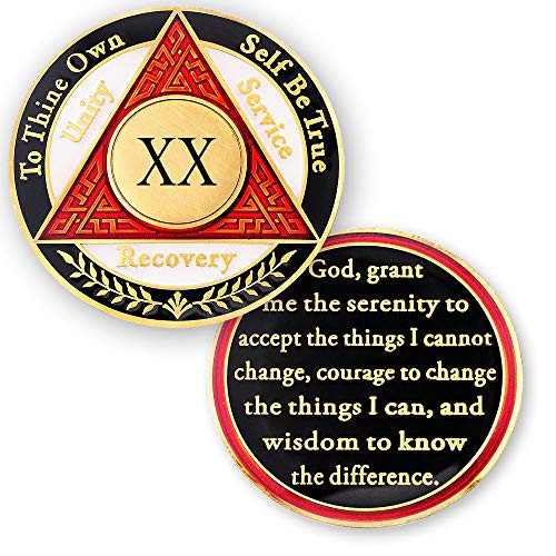 20 Year AA Medallions Sobriety Coin - Alcoholics Anonymous Chips - Twenty Year Coins - Red White Black Token