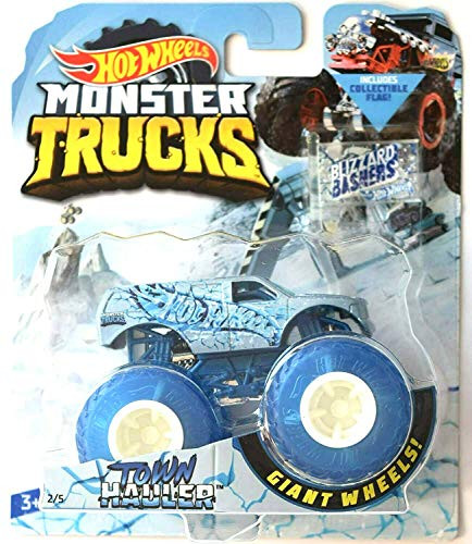 DieCast Hotwheels Monster Trucks Blizzard Bashers 1 64 Scale  Town Hauler  with Collectible Team Flag