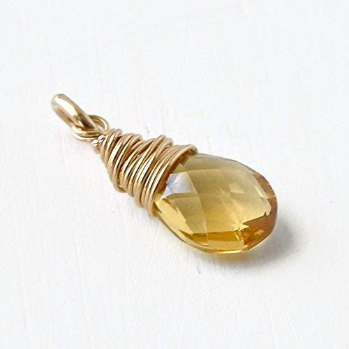 November Birthstone Charm for Necklace or Bracelet - Small Citrine Briolette Pendant Wire Wrapped in Gold Fill