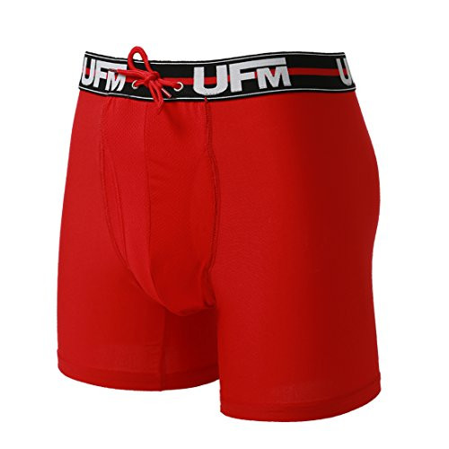 UFM Mens MAX Boxer Briefs with Support Pouch - Maximum Support  Patented Adjustable Support  Athletic Underwear for Men  Breathable Polyester Spandex  6 Inch  Red  48 - 50