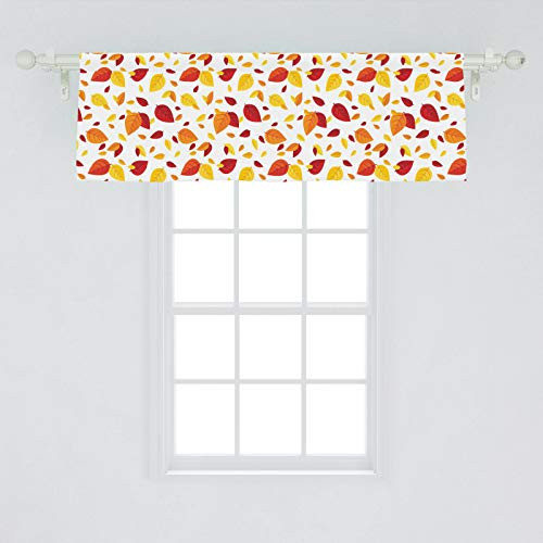 Ambesonne Leaf Window Valance  Colorful Fall Autumn Leaves on White Background Seasonal Design Modern Artwork  Curtain Valance for Kitchen Bedroom Decor with Rod Pocket  54" X 18"  Orange Yellow