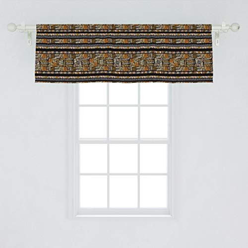 Lunarable African Window Valance  Traditional Hand Drawn Pattern in Grunge Style Striped Design Print  Curtain Valance for Kitchen Bedroom Decor with Rod Pocket  54" X 18"  Pale Orange