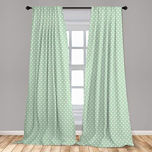 Ambesonne Mint Window Curtains  Classical Old Fashioned Polka Dots Pattern on Pale Green Fresh Background  Lightweight Decorative Panels Set of 2 with Rod Pocket  56" x 84"  Mint Green