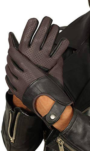 Brown Leather Driving Gloves for Men - Mens Winter Deerskin Leather Gloves  L