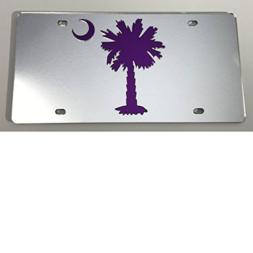 Stealth Technologies  LLC Palmetto Tree with Moon South Carolina Mirrored Acrylic License Plate Frame Car Tag  CLR PUR