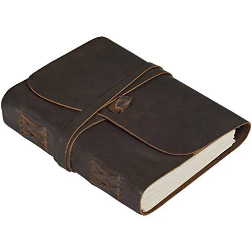 Elizo Refillable Leather Journal Lined Pages - Brown Leather Journal for Men and Women - Leather Notebook - Leather Bound Journal  Small Leather Writing Notebook with Pen  200 Pages  5x7  1002