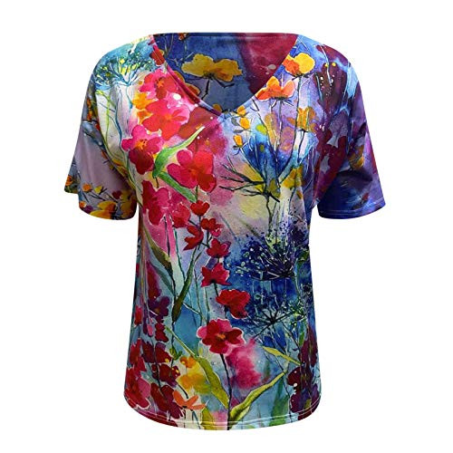 WYTong Women Short Sleeve T-shirt Fashion Printed V-Neck Tops Summer Tee Blouse Red XXXXL