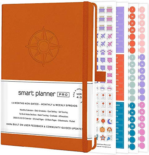 Smart Planner Pro  Daily Planner  Tested  and  Proven to Achieve Goals  and  Increase Productivity  Time Management  and  Happiness with Weekly  Monthly  Gratitude Sections  Back Pocket  Undated  A5  Orange