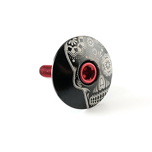 KustomCaps Sugar Skull  Through The Eye  1 1 8" Headset Cap Black w Red Bolt