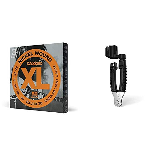 D'Addario EXL110-3D Nickel Wound Electric Guitar Strings  Regular Light  10-46  3 Sets  and  D'Addario Accessories  0 Guitar String Winder  Black  0  DP0002