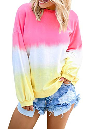 Eytino Women Casual Tie Dye Sweatshirt Long Sleeve Colorblock Pullover Tops Small Pink