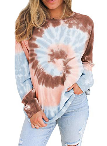 Eytino Women Colorblock Lightweight Sweatshirt Long Sleeve Tie Dye Pullover Tops X-Large Red