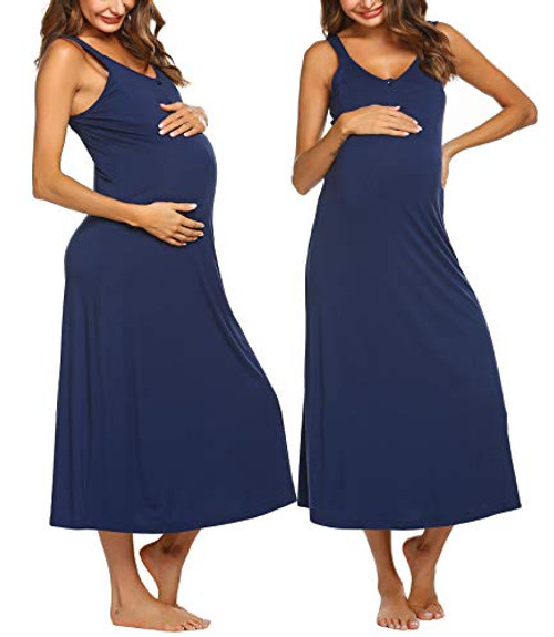Ekouaer Women's Maternity Breastfeeding Dress Nursing Nightgown Chemise Gown Navy Blue M Ekouaer Women's Maternity Breastfeeding Dress Nursing Nightgown Chemise Gown Navy Blue M