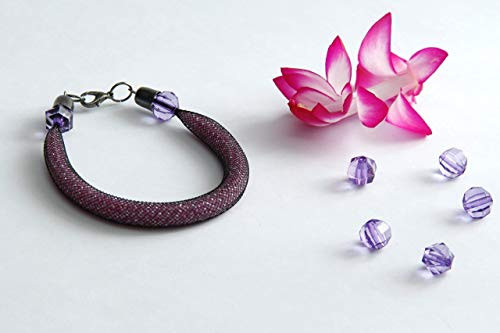 Black and Pink Bracelet - Purple Pink and Black Beaded Bracelet - Crystal Beads - Seed Bead Bracelet - Birthday Gifts for Women Jewelry - Youth Teens Bracelets