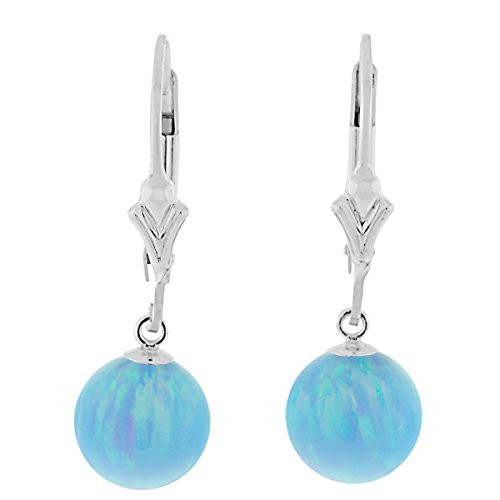 Trustmark Sterling Silver Azure Blue Synthetic Opal Ball Leverback Drop Earrings