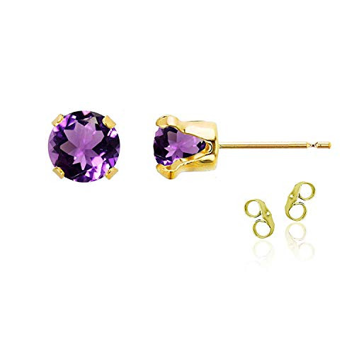 14K Solid Yellow Gold Plated 925 Sterling Silver 6mm Round Natural Purple Amethyst February Birthstone Stud Earrings 14K Solid Yellow Gold Plated 925 Sterling Silver 6mm Round Natural Purple Amethyst February Birthstone Stud Earrings