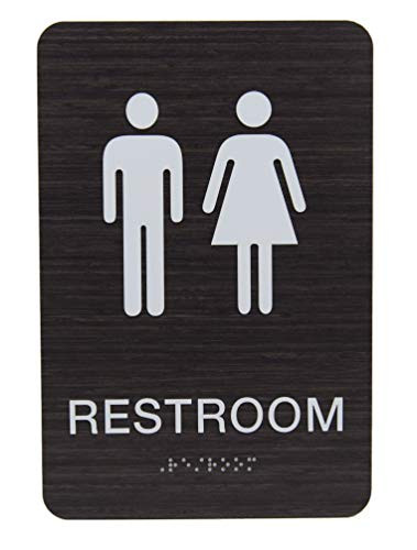 Non-Accessible Wheelchair Unisex Gender Neutral ADA Restroom  Bathroom  Sign w Braille - Dark Wood