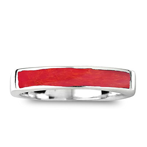 AeraVida Rectangular Bar Reconstructed Red Coral Inlay .925 Sterling Silver Ring 10 AeraVida Rectangular Bar Reconstructed Red Coral Inlay .925 Sterling Silver Ring 10