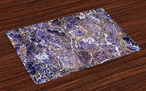 Lunarable Marble Place Mats Set of 4  Italian Style Stone Surface in Shady Renaissance Effects Image  Washable Fabric Placemats for Dining Table  Standard Size  Purple