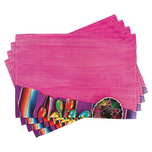 Ambesonne Mexican Place Mats Set of 4  View of Folkloric Serape Blanket Charro and Music Instruments Cultural Elements  Washable Fabric Placemats for Dining Room Kitchen Table Decor  Fuchsia Purple