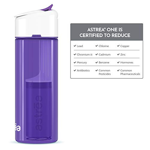 astrea ONE Premium Filtering Water Bottle  BPA-Free Plastic  23 Oz  Meets NSF ANSI Standards 42  53  and 401  Independently Certified   Purple