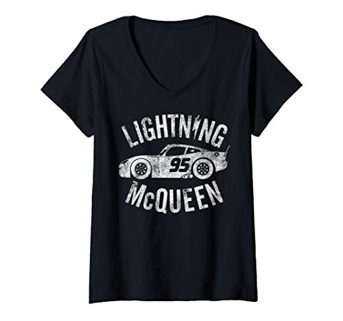 Womens Disney Pixar Cars Lightning McQueen Vintage V-Neck T-Shirt Womens Disney Pixar Cars Lightning McQueen Vintage V-Neck T-Shirt