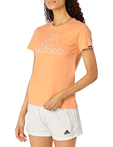 adidas womens OUTLFLORAL Graphic Tee Hazy Orange Large