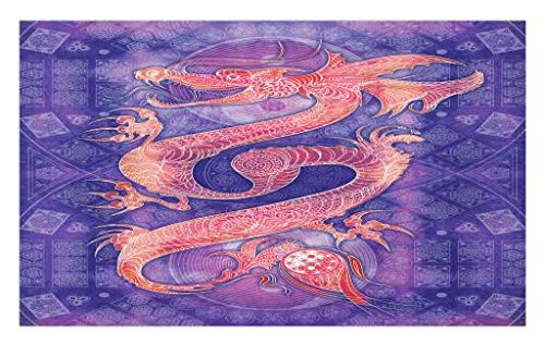 Lunarable Dragon Doormat  Chinese Figure with Ying Yang Signs Ethnic Patterns Asian Arts Meditation Themed  Decorative Polyester Floor Mat with Non-Skid Backing  30 W X 18 L Inches  Purple Coral