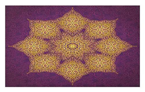 Lunarable Mandala Doormat  Eastern Style Graphic Pattern Antique Delicate Blossoms Persian Cultural  Decorative Polyester Floor Mat with Non-Skid Backing  30" X 18"  Purple and Yellow