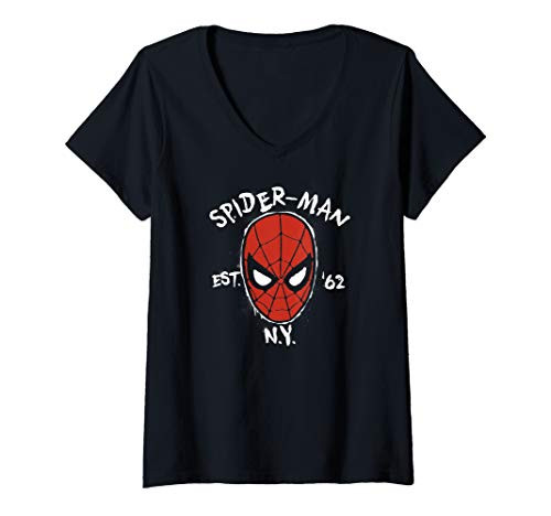Womens Marvel Spider-Man Est. '62 Spray Paint Head Shot V-Neck T-Shirt