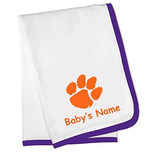 Future Tailgater Clemson Tiger Custom Personalized Baby Blanket - Purple Trim