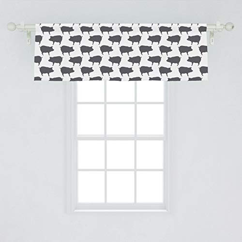 Ambesonne Pig Window Valance  Continuous Pig Animal Silhouette Pattern Domestic Mammal Husbandry Concept  Curtain Valance for Kitchen Bedroom Decor with Rod Pocket  54" X 18"  Grey Charcoal