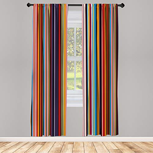 Ambesonne Abstract Window Curtains  Vibrant Colored Stripes Vertical Pattern Funky Modern Tile Illustration  Lightweight Decorative Panels Set of 2 and Rod Pocket  56" x 84"  Orange Purple