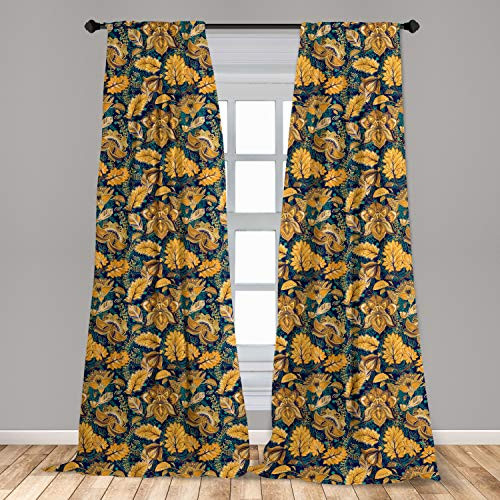 Ambesonne Asian Curtains  Medieval Oriental Flower Motifs Exotic Fantasy Garden Theme Eastern Pattern  Window Treatments 2 Panel Set for Living Room Bedroom Decor  56" x 84"  Mustard Blue