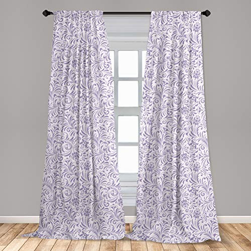 Ambesonne Floral Window Curtain  Pattern with Abstract Flowers in Pastel Colors Curly Vintage Foliage  Lightweight Decorative Panels Set of 2 with Rod Pocket  56 x 84  Pale Purple