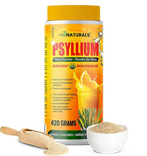 Organic Psyllium Husk Powder  420 g  USDA Organic Certified  Gluten Free  Vegan  Non-GMO  Orange Flavour  Fiber Supplement