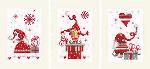 Vervaco Counted Cross Stitch Greeting Card Kit Christmas Gnomes  Set of 3  6" x 4"