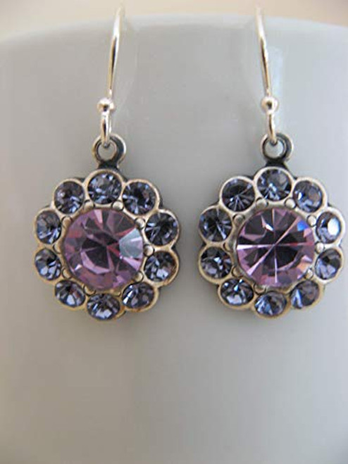 Purple Swarovski Crystal Flower Medallion Earrings Boho Artisan Jewelry Purple Swarovski Crystal Flower Medallion Earrings Boho Artisan Jewelry