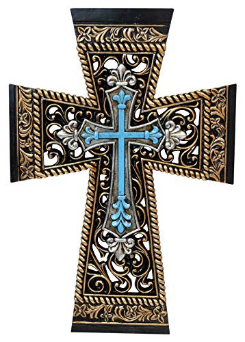 BestGiftEver Scroll Style Wall Cross with Blue Cross 13