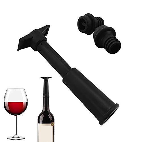 Wine Saver Vacuum Wine Pump with 2 Stoppers Sealing Preserver Plastic Air Pump Vacuum Storage Wine Stoppers - Black
