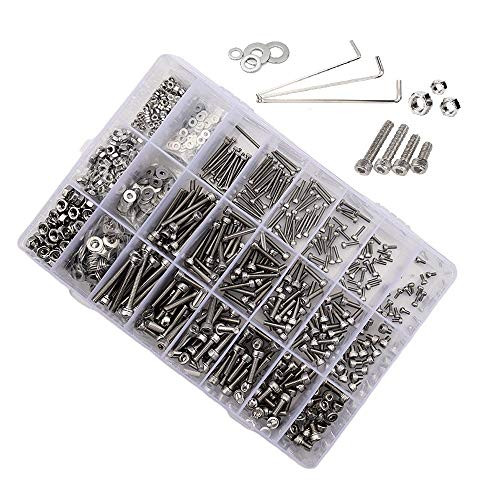DREAMLANDSALES 1080 PCS Stainless Steel M2 M3 M4 Hex Socket Head Cap Screws Nuts and Flat Washer Assortment Kit with Wrench  Full Threaded