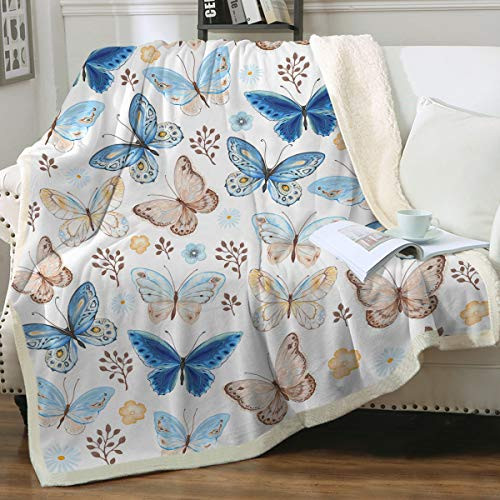 Sleepwish Butterfly Print Sherpa Fleece Blanket for Women Girls White Vintage Blue Watercolor Butterflies Pattern Fuzzy Soft Bed Blanket for Couch Sofa Bed Throw 50"x60" Sleepwish Butterfly Print Sherpa Fleece Blanket for Women Girls White Vintage Blue Watercolor Butterflies Pattern Fuzzy Soft Bed Blanket for Couch Sofa Bed Throw 50"x60"