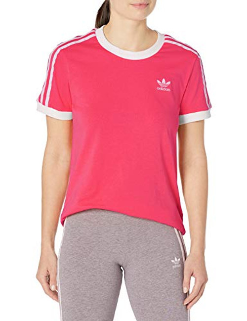 adidas Originals womens 3-Stripes Tee Power Pink White Small adidas Originals womens 3-Stripes Tee Power Pink White Small